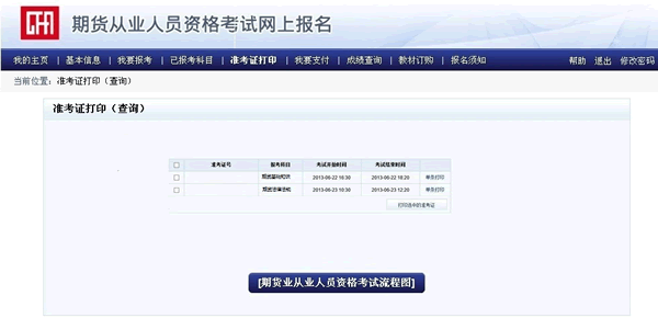 点击网站导航上“准考证打印”