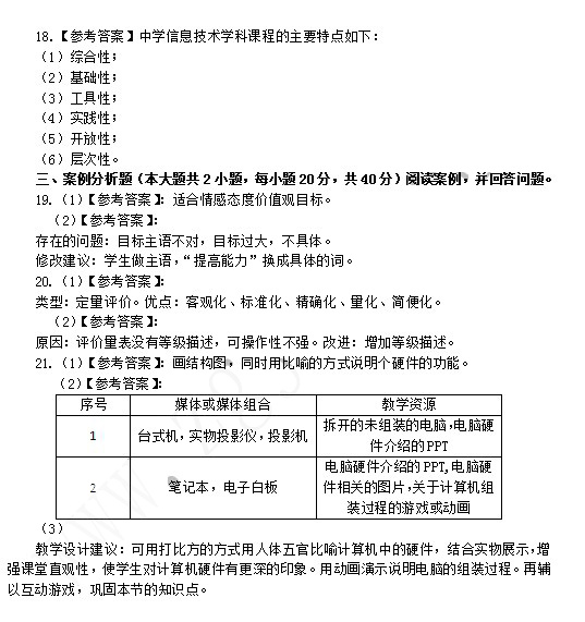 2014上半年教师资格统考初中信息技术真题答案2